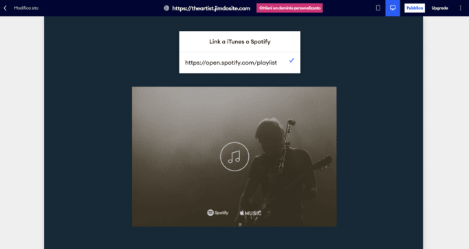 Caricamento del link alla tua playlist su un sito Jimdo