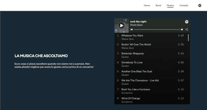 Immagine raffigurante una playlist Spotify caricata su un sito Jimdo.