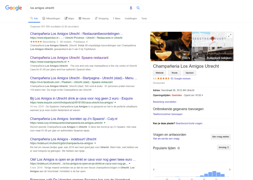 Lokale SEO zoekresultaat met Google MijnBedrijf 