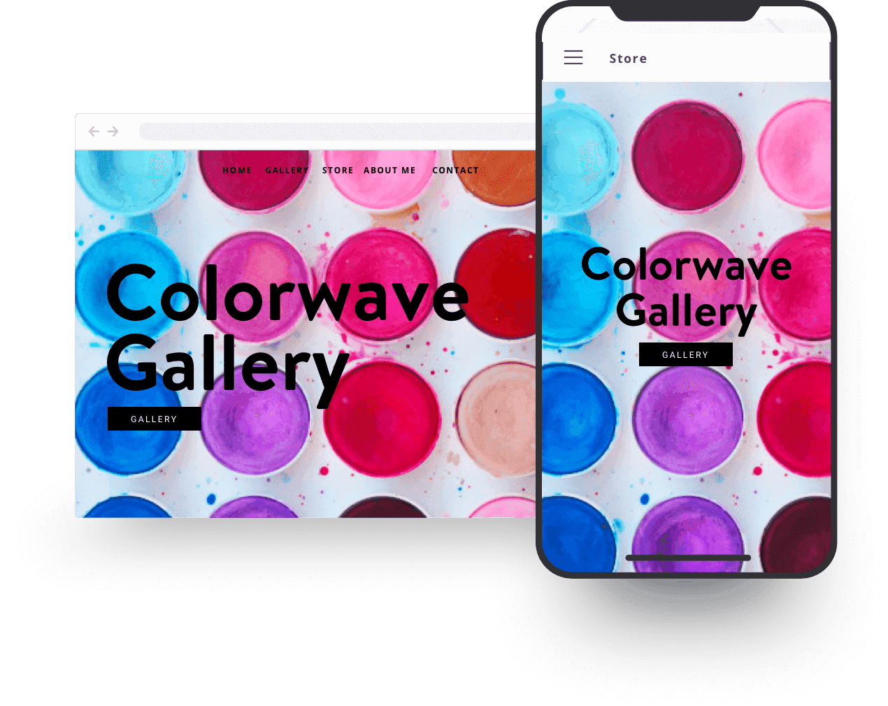 Site Web d'une galerie d'art sur un ordinateur portable et un téléphone portable.