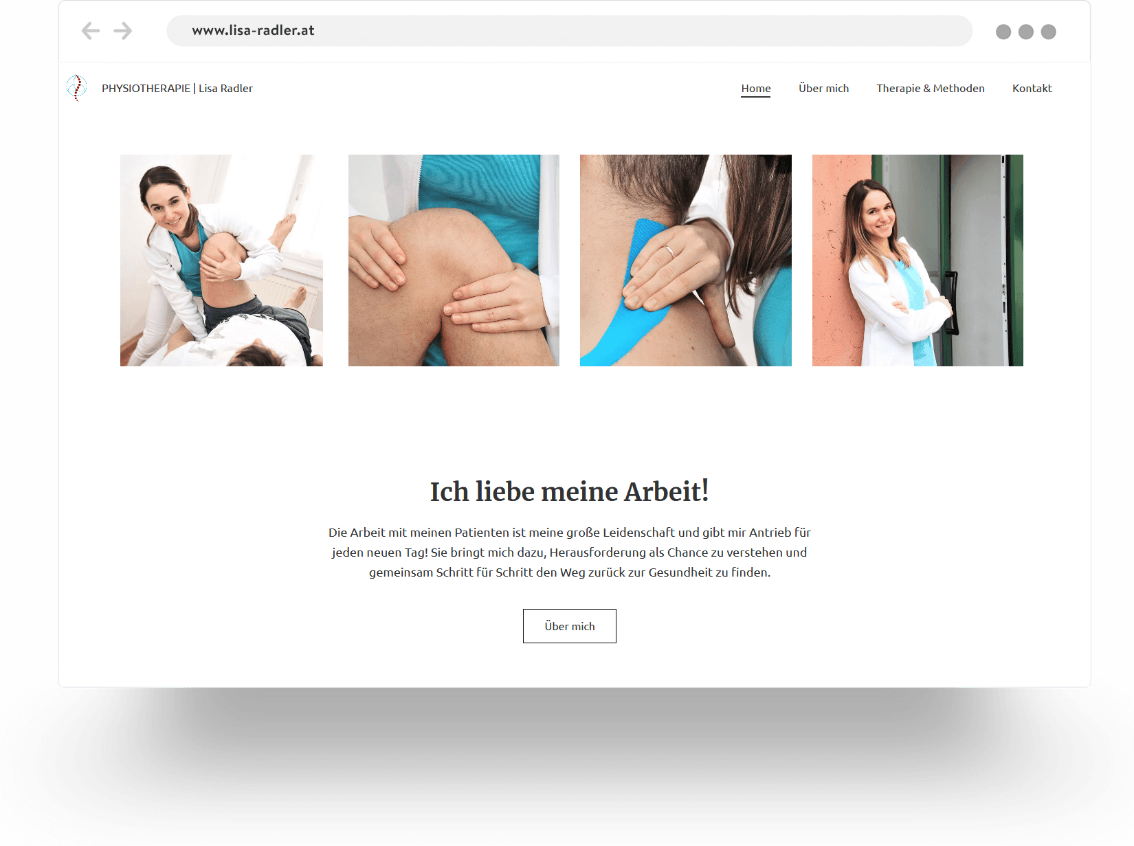 Example of a physiotherapist website built with Jimdo showing a female therapist treating her patients
