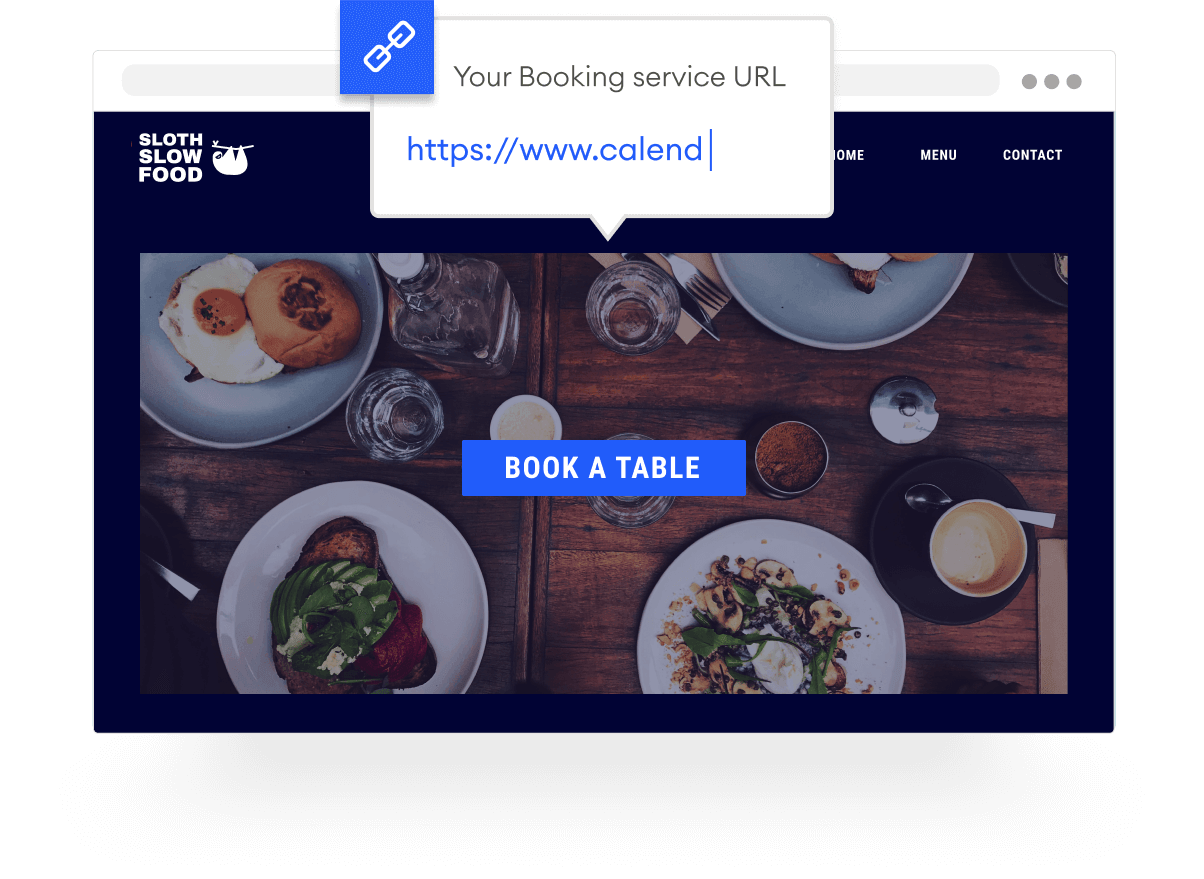 Voorbeeld dat laat zien hoe je online reserveringen toevoegt aan een restaurantwebsite via een Calendly-link