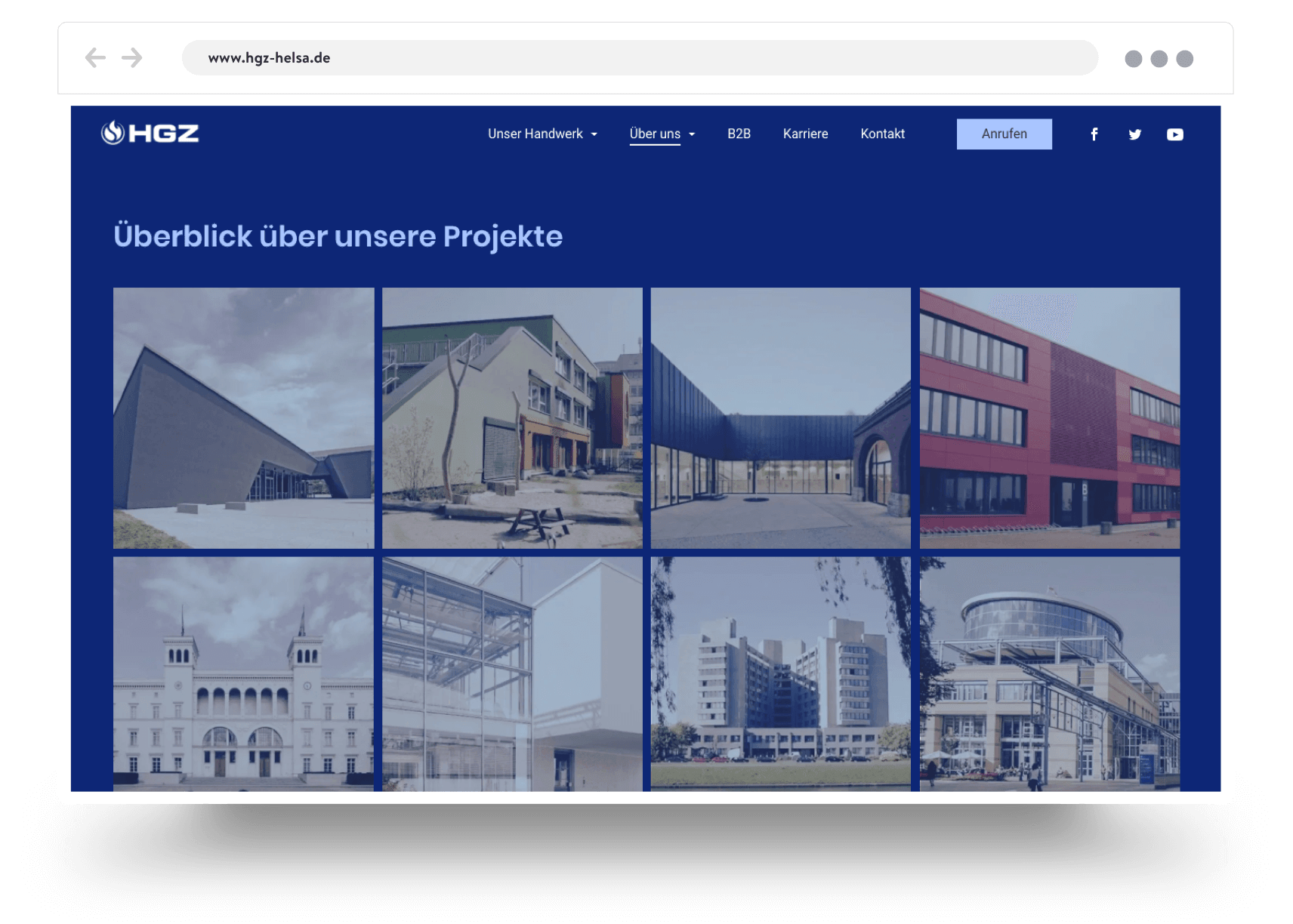 A website gallery page for a construction company show different types of building projects