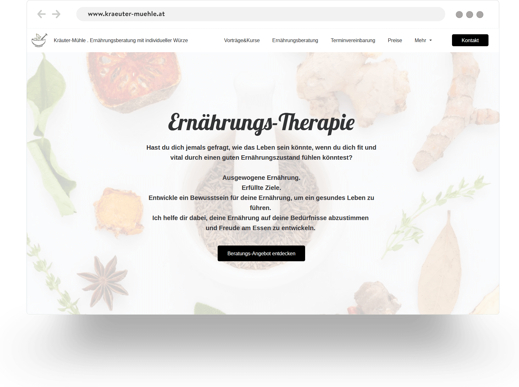 Ejemplo de una página web de asesoramiento nutricional creada con Jimdo