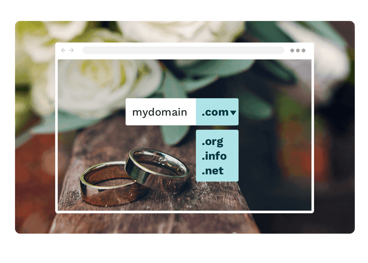 Un exemple montrant comment choisir un nom de domaine personnalisé pour un site de mariage.