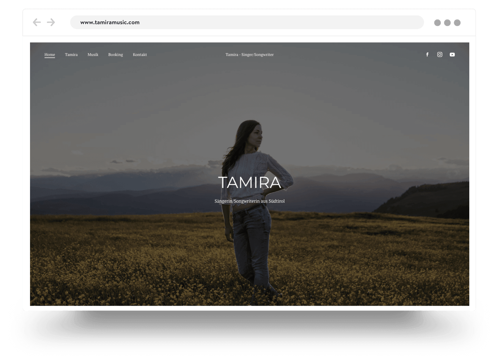 Example of a singer-songwriter portfolio website built with Jimdo
