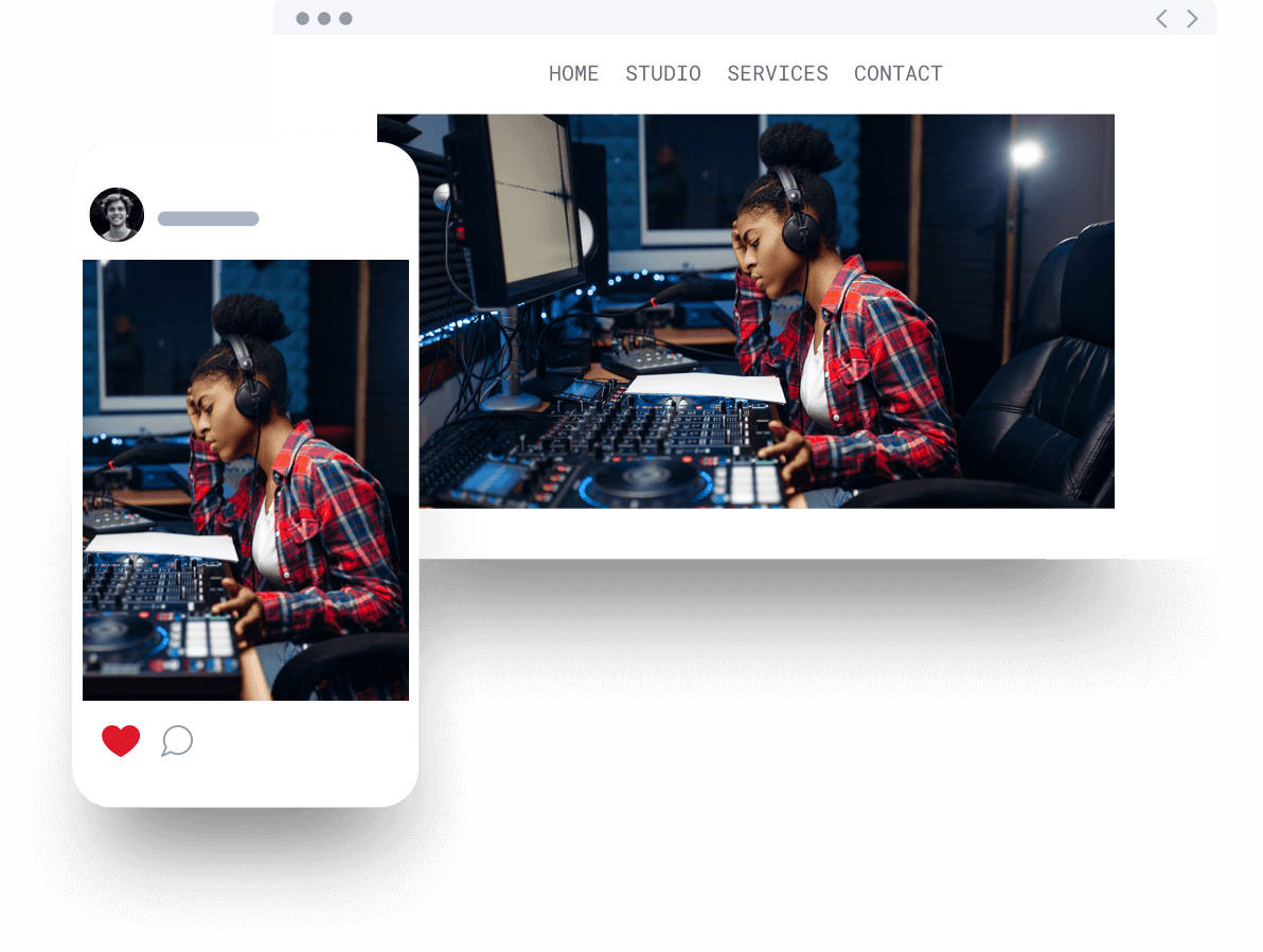 Ansicht einer Tonstudio-Website für Browser und mobile Geräte