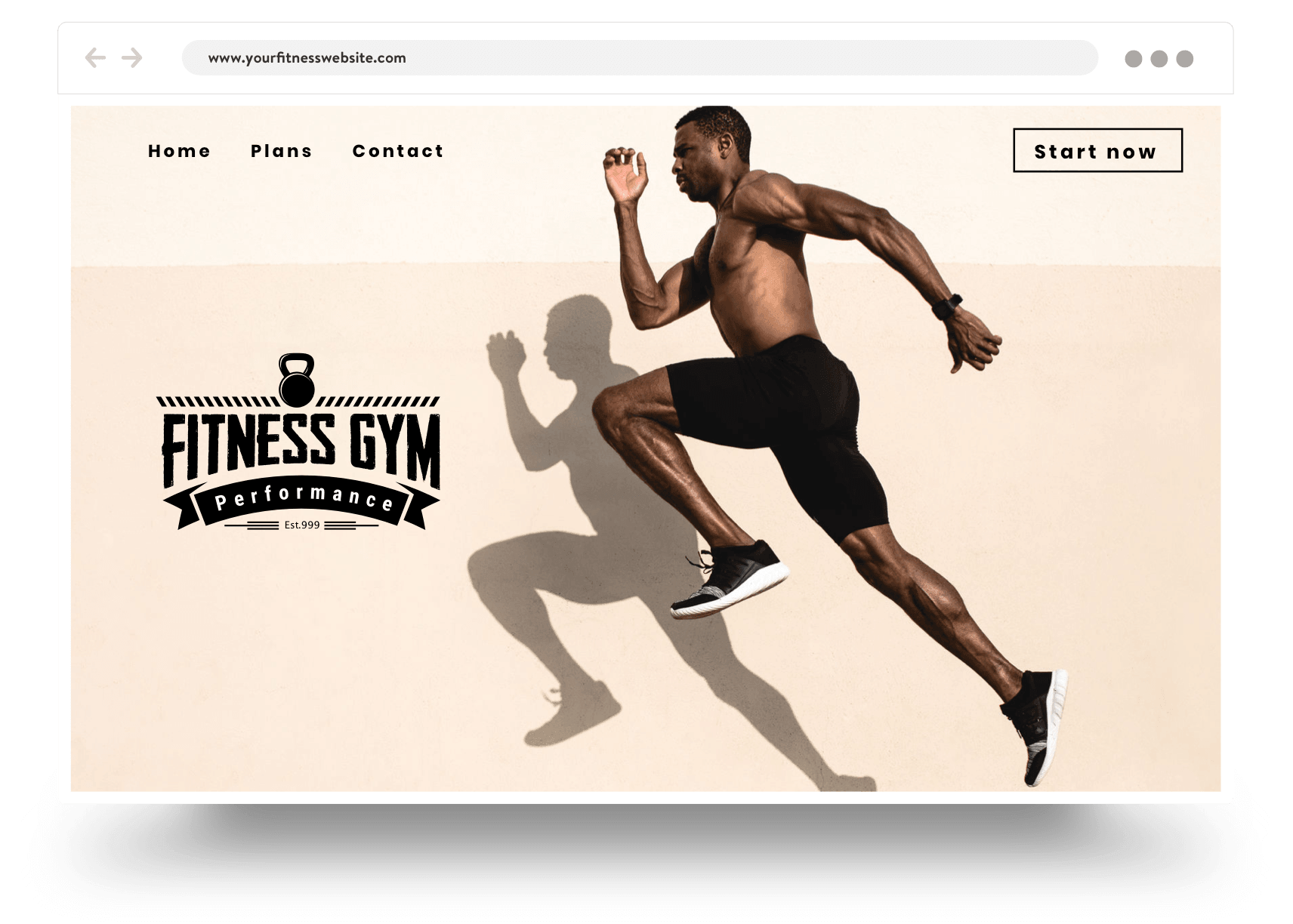 Example of a fitness gym website built with Jimdo showing a man sprinting