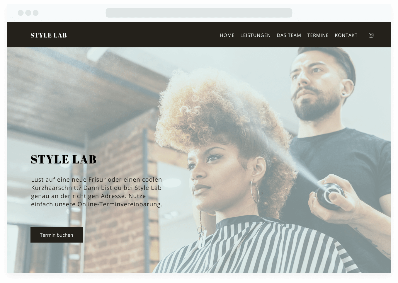 Example of a hairdresser’s website with the online booking tool