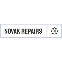 Example of a construction company logo for Novak Repairs followed by a cog icon