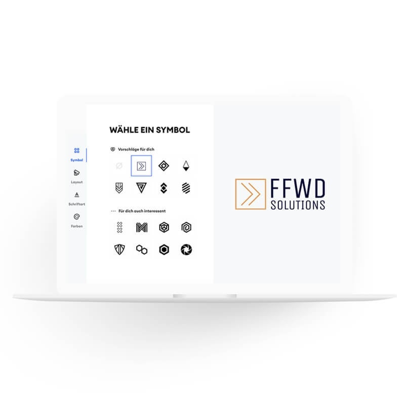 Een laptop met de logo creator tijdens het maken van het FFWD logo