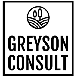 Example of a company logo with a small icon and the business name Greyson Consult