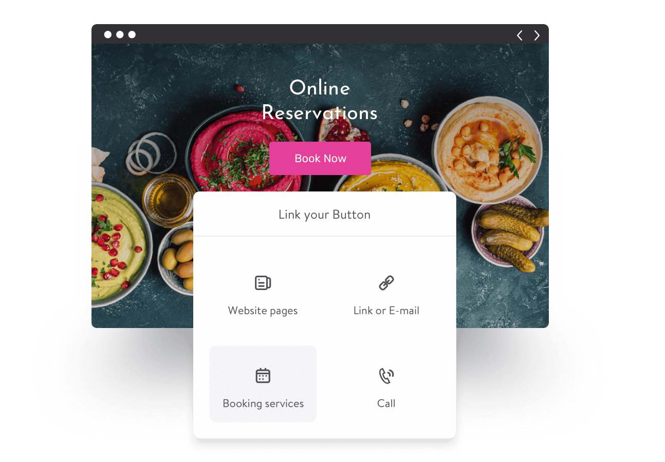Screenshot di una pagina web creata con Jimdo che mostra come offrire la possibilità di prenotare online attraverso il sito per ristorante.