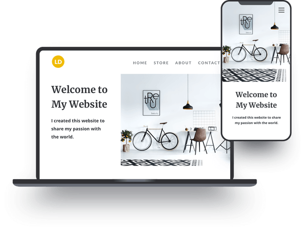 Esempio di un sito Jimdo di design d'interni, visualizzato su laptop e smartphone