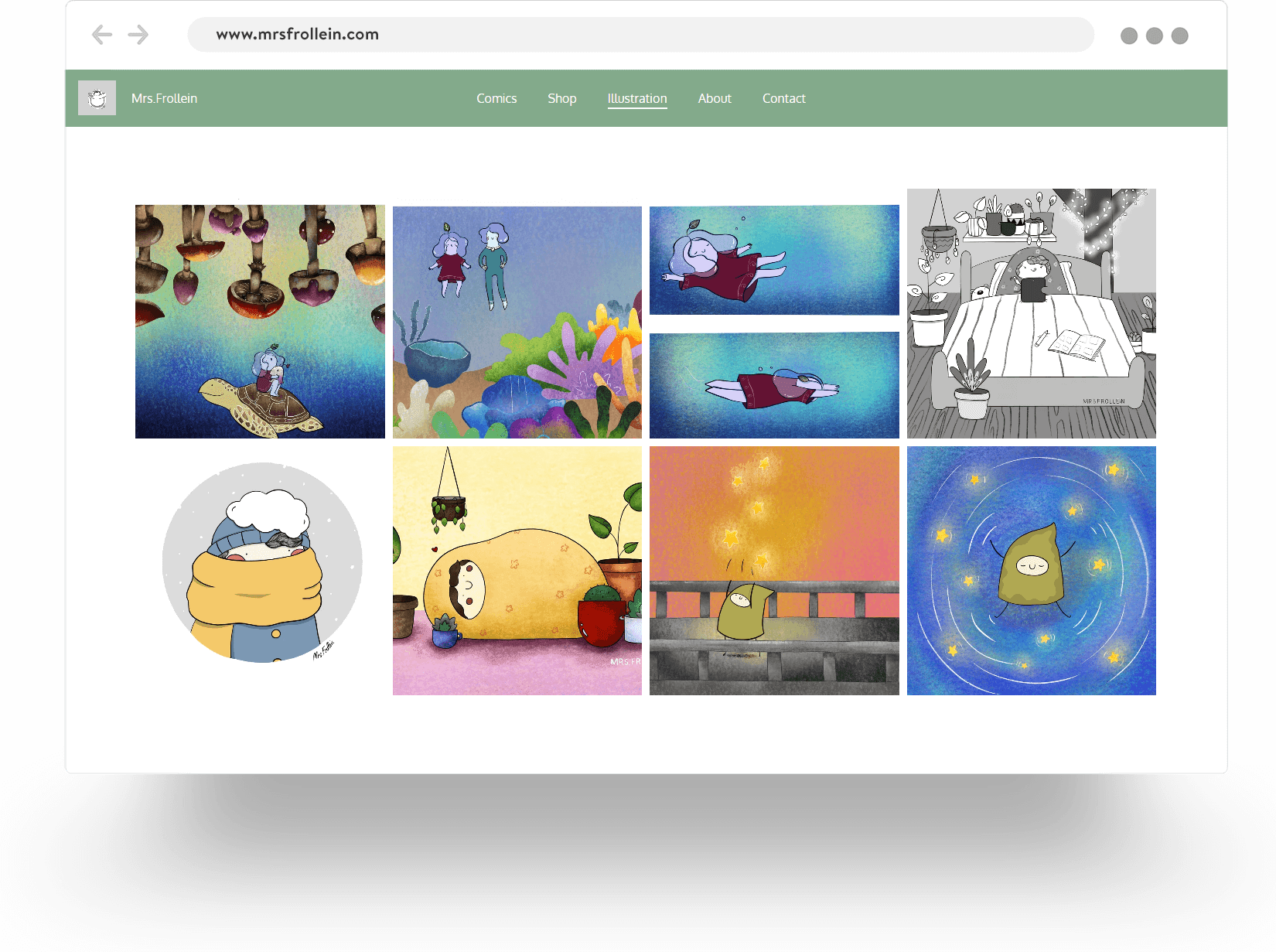Example of a gallery page from an illustrator portfolio website built with Jimdo