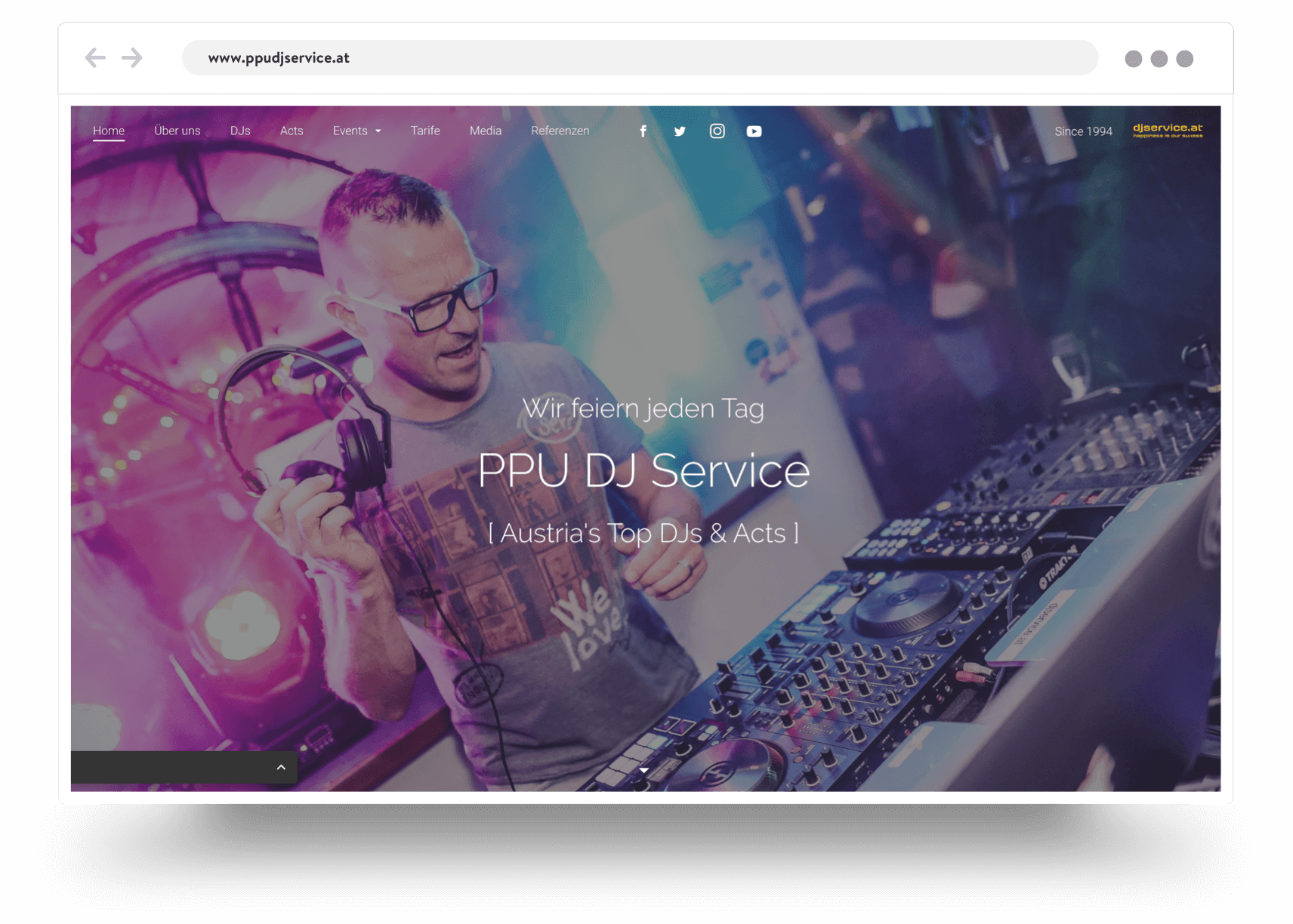 Example of a professional DJ website built with Jimdo